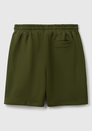  Erkek Haki %100 Pamuk Logo Detaylı Beli Büzgü İpli Bermuda Şort