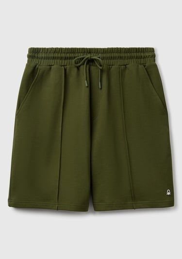  Erkek Haki %100 Pamuk Logo Detaylı Beli Büzgü İpli Bermuda Şort