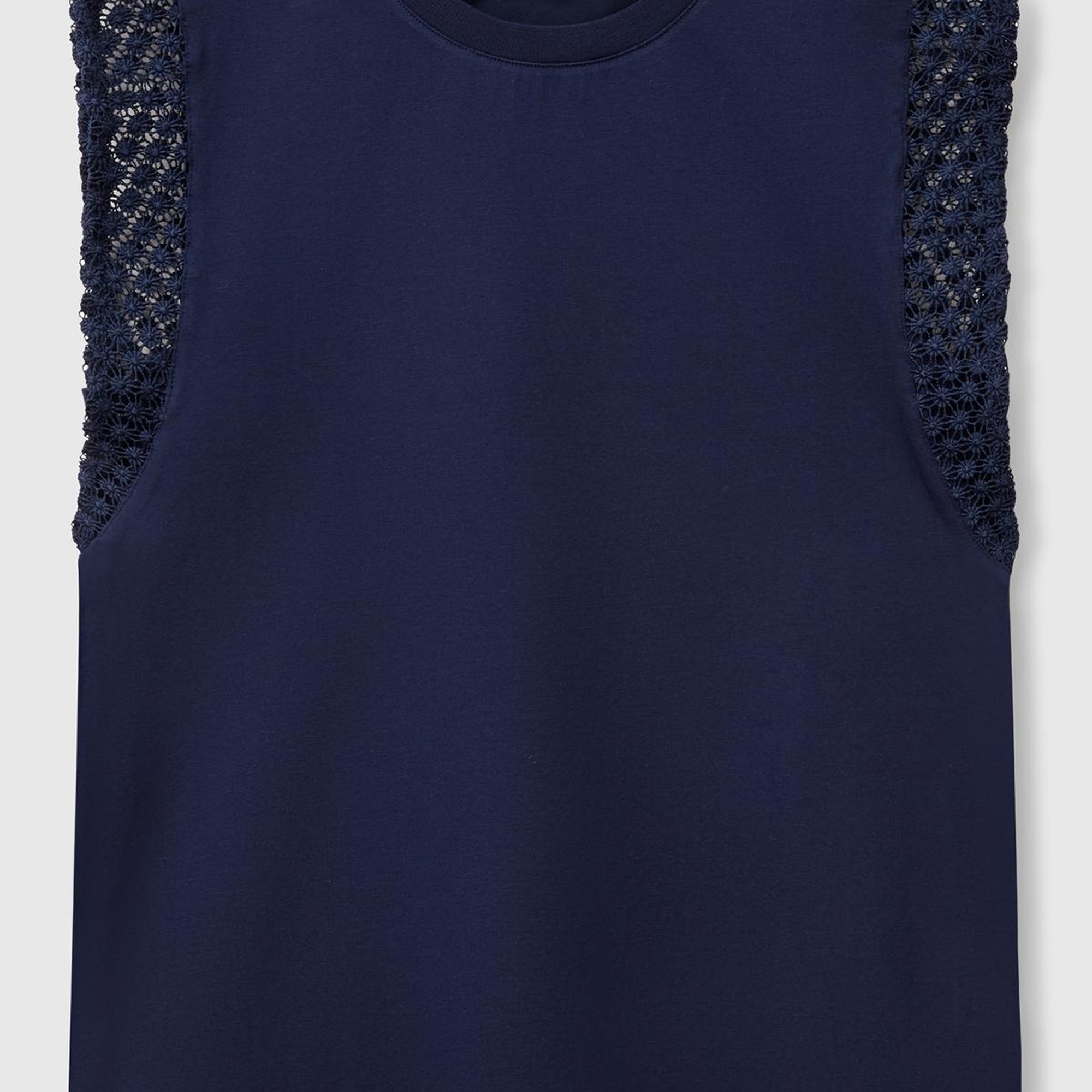Kadın Lacivert Dantel Detaylı Kolsuz Esnek T-Shirt