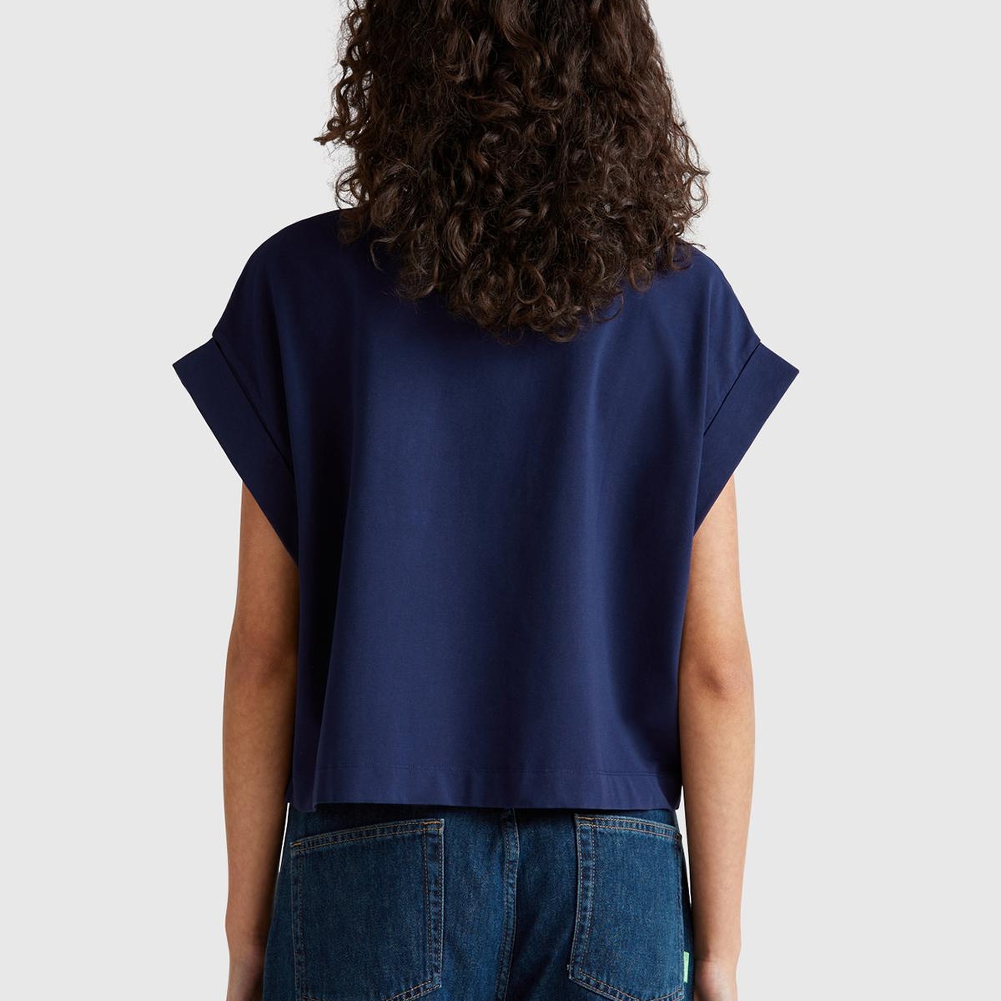 Kadın Lacivert Dantel Detaylı Kısa Kol Esnek T-Shirt