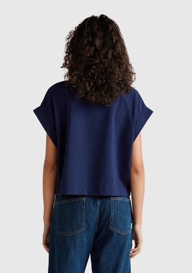  Kadın Lacivert Dantel Detaylı Kısa Kol Esnek T-Shirt