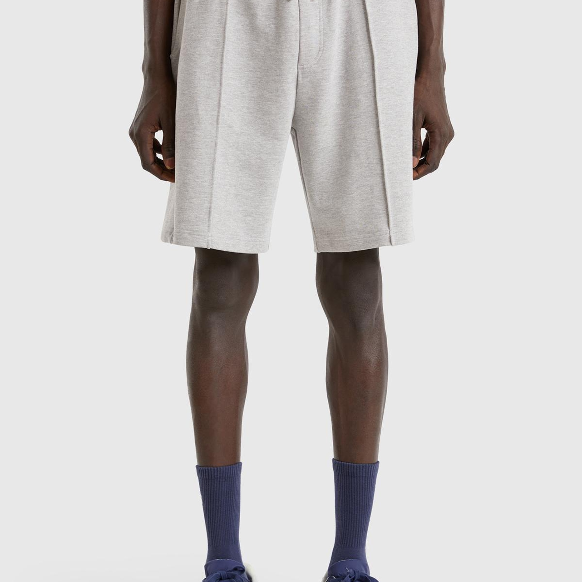 Erkek Gri Melanj %100 Pamuk Logo Detaylı Beli Büzgü İpli Bermuda Şort