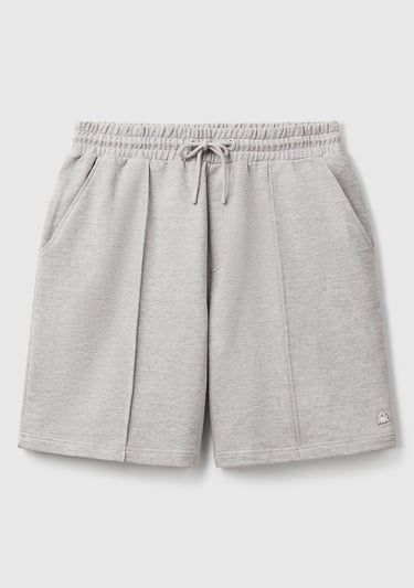  Erkek Gri Melanj %100 Pamuk Logo Detaylı Beli Büzgü İpli Bermuda Şort