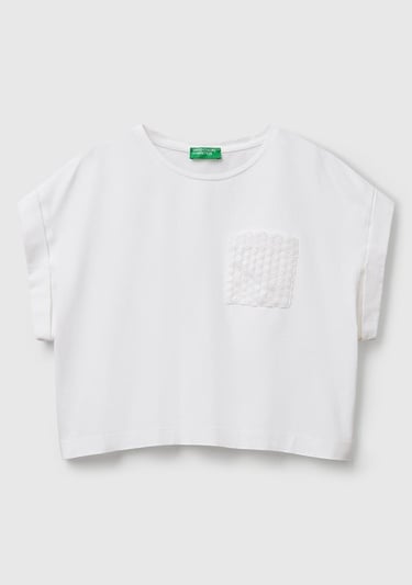  Kadın Beyaz Dantel Detaylı Kısa Kol Esnek T-Shirt