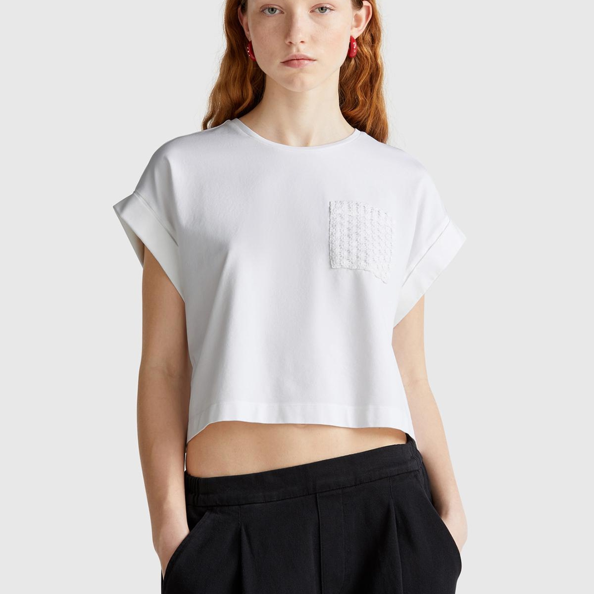 Kadın Beyaz Dantel Detaylı Kısa Kol Esnek T-Shirt