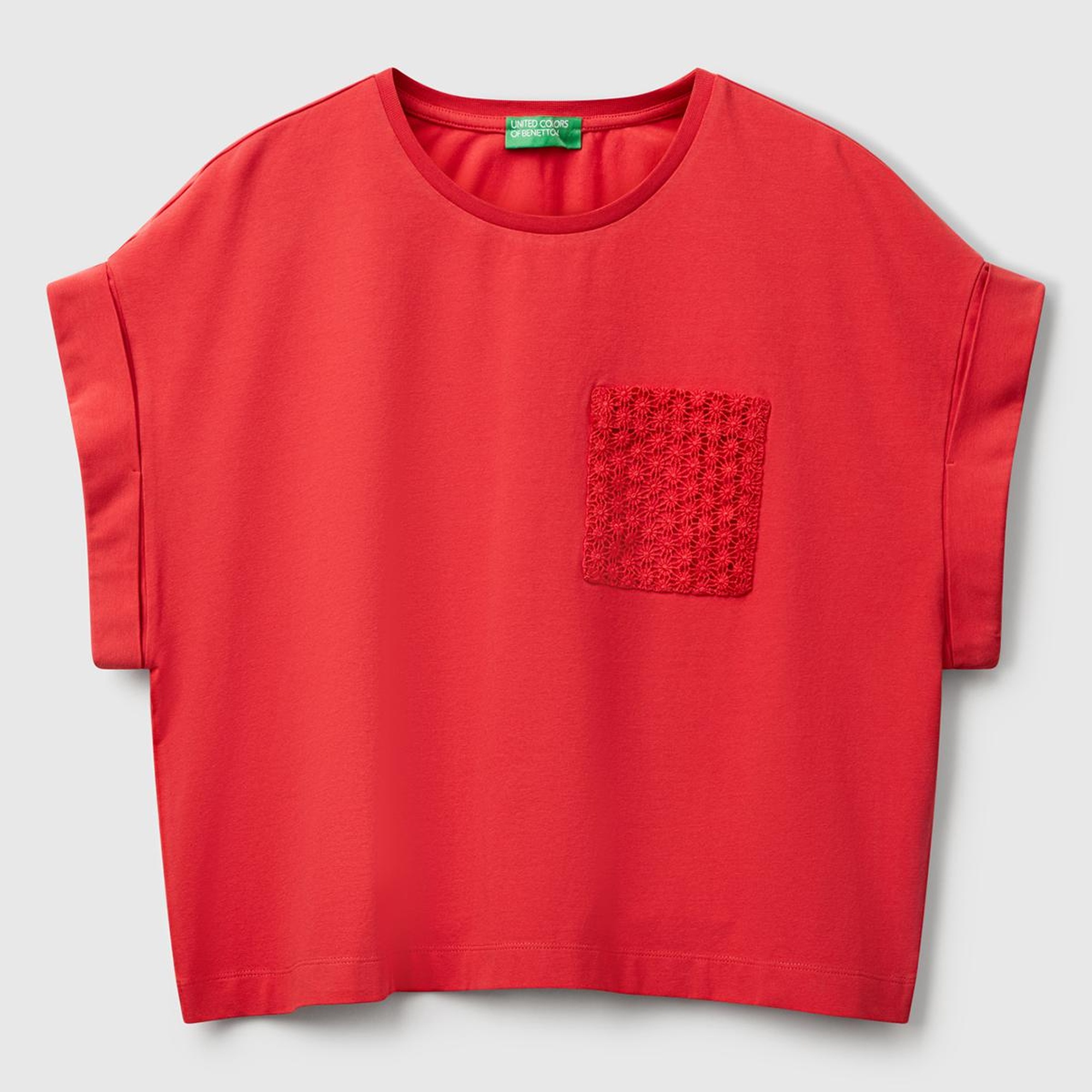 Kadın Mercan Dantel Detaylı Kısa Kol Esnek T-Shirt