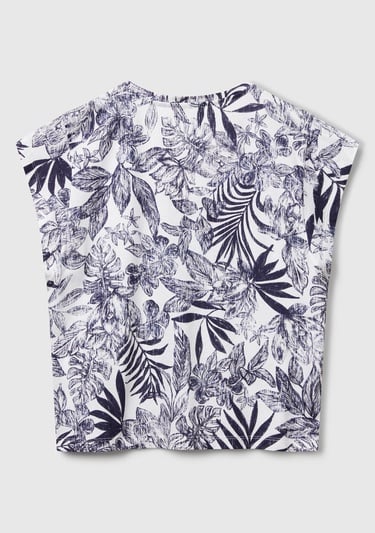  Kadın Mavi Mix %100 Koton Desenli V Yaka T-Shirt