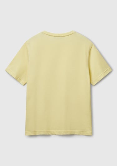  Erkek Sarı %100 Pamuk Göğsü Yama Logo İşlemeli Bisiklet Yaka T-Shirt