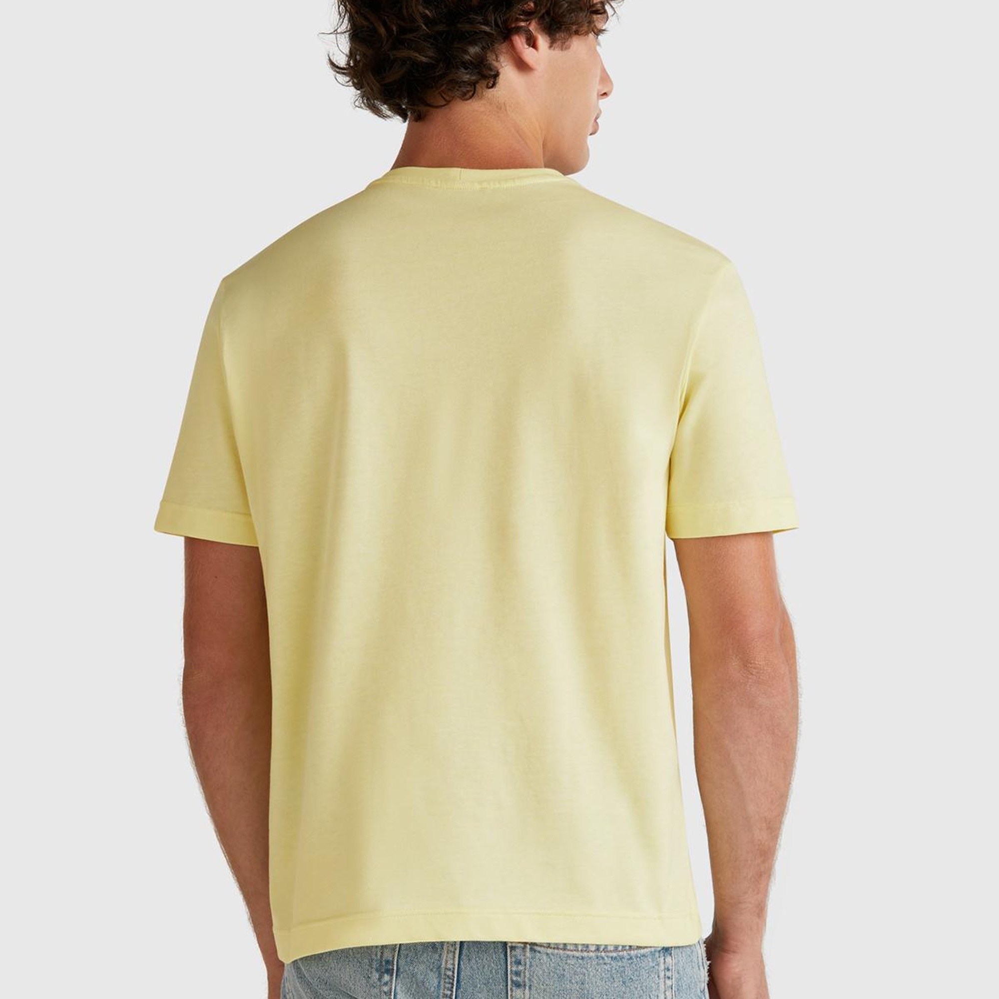 Erkek Sarı %100 Pamuk Göğsü Yama Logo İşlemeli Bisiklet Yaka T-Shirt