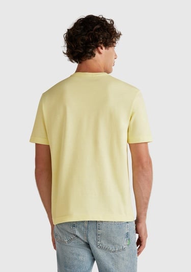  Erkek Sarı %100 Pamuk Göğsü Yama Logo İşlemeli Bisiklet Yaka T-Shirt