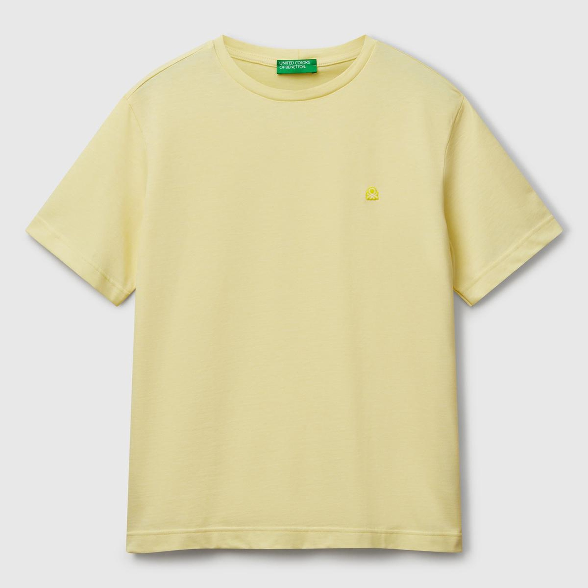 Erkek Sarı %100 Pamuk Göğsü Yama Logo İşlemeli Bisiklet Yaka T-Shirt