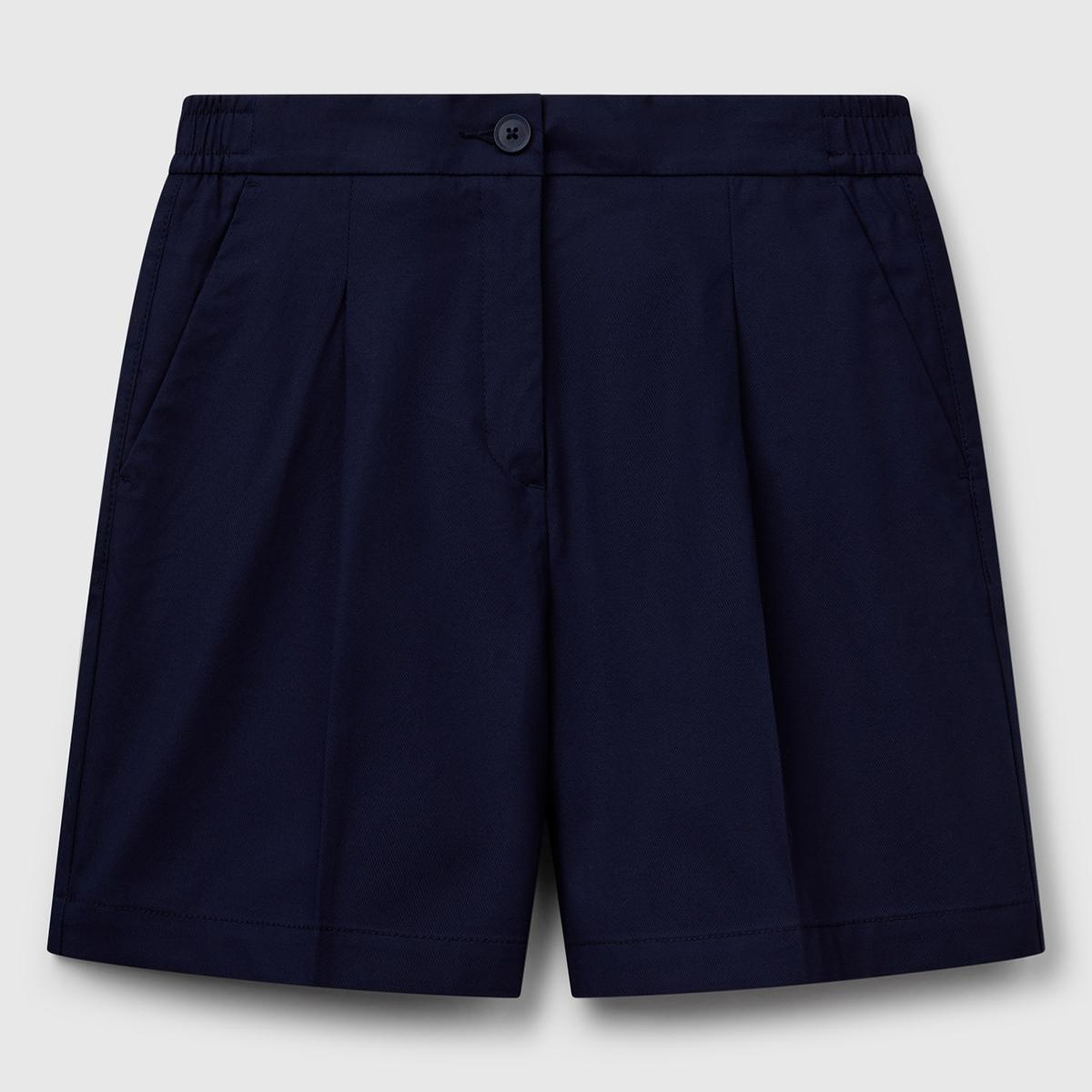 Kadın Lacivert Streç Pamuklu Arka Beli Lastikli Straight Fit Bermuda Şort