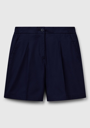  Kadın Lacivert Streç Pamuklu Arka Beli Lastikli Straight Fit Bermuda Şort