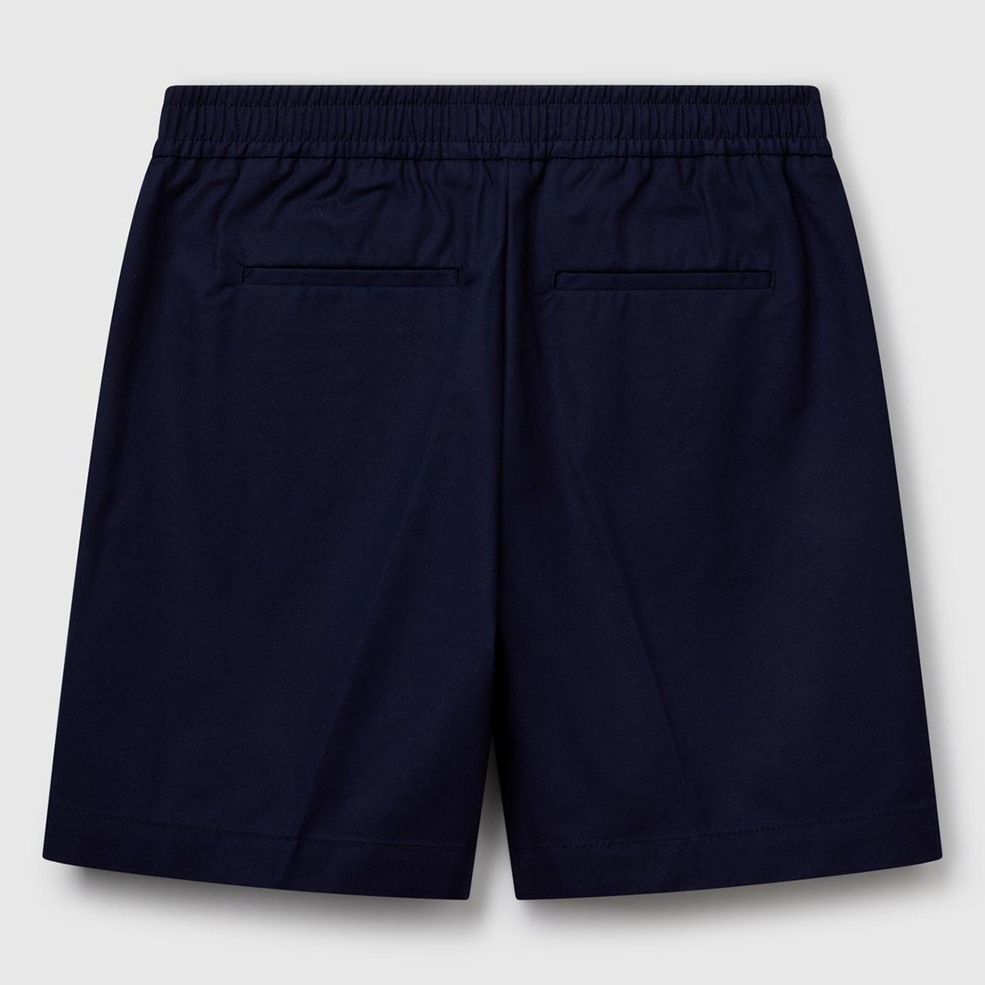 Kadın Lacivert Streç Pamuklu Arka Beli Lastikli Straight Fit Bermuda Şort