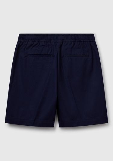  Kadın Lacivert Streç Pamuklu Arka Beli Lastikli Straight Fit Bermuda Şort