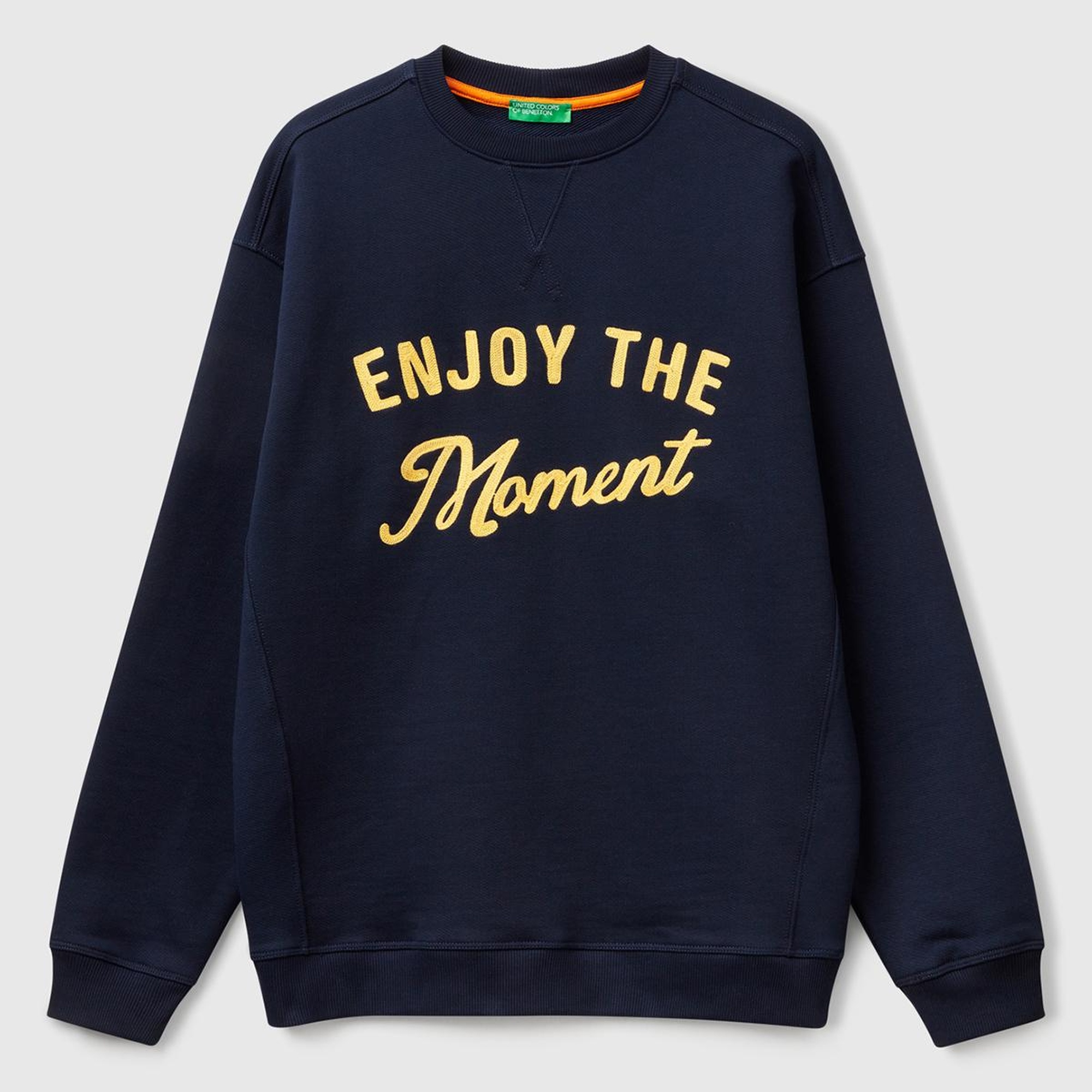 Erkek Lacivert Pamuk Karışımlı Önü Yazı Baskılı Relax Fit Sweatshirt