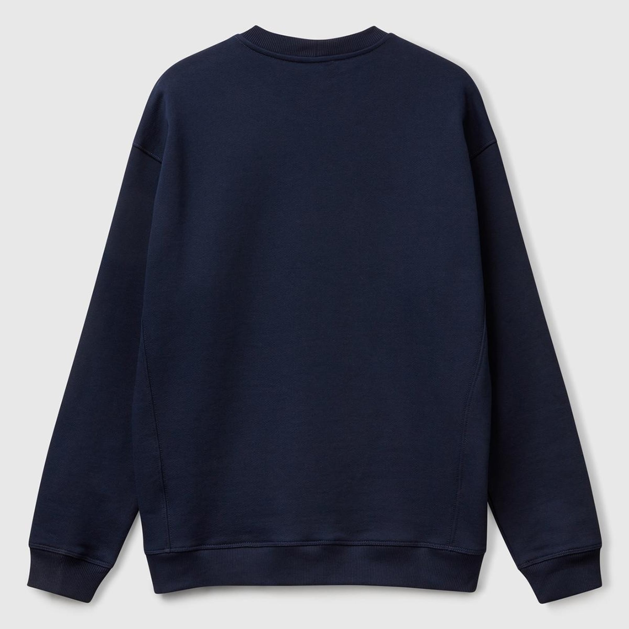 Erkek Lacivert Pamuk Karışımlı Önü Yazı Baskılı Relax Fit Sweatshirt