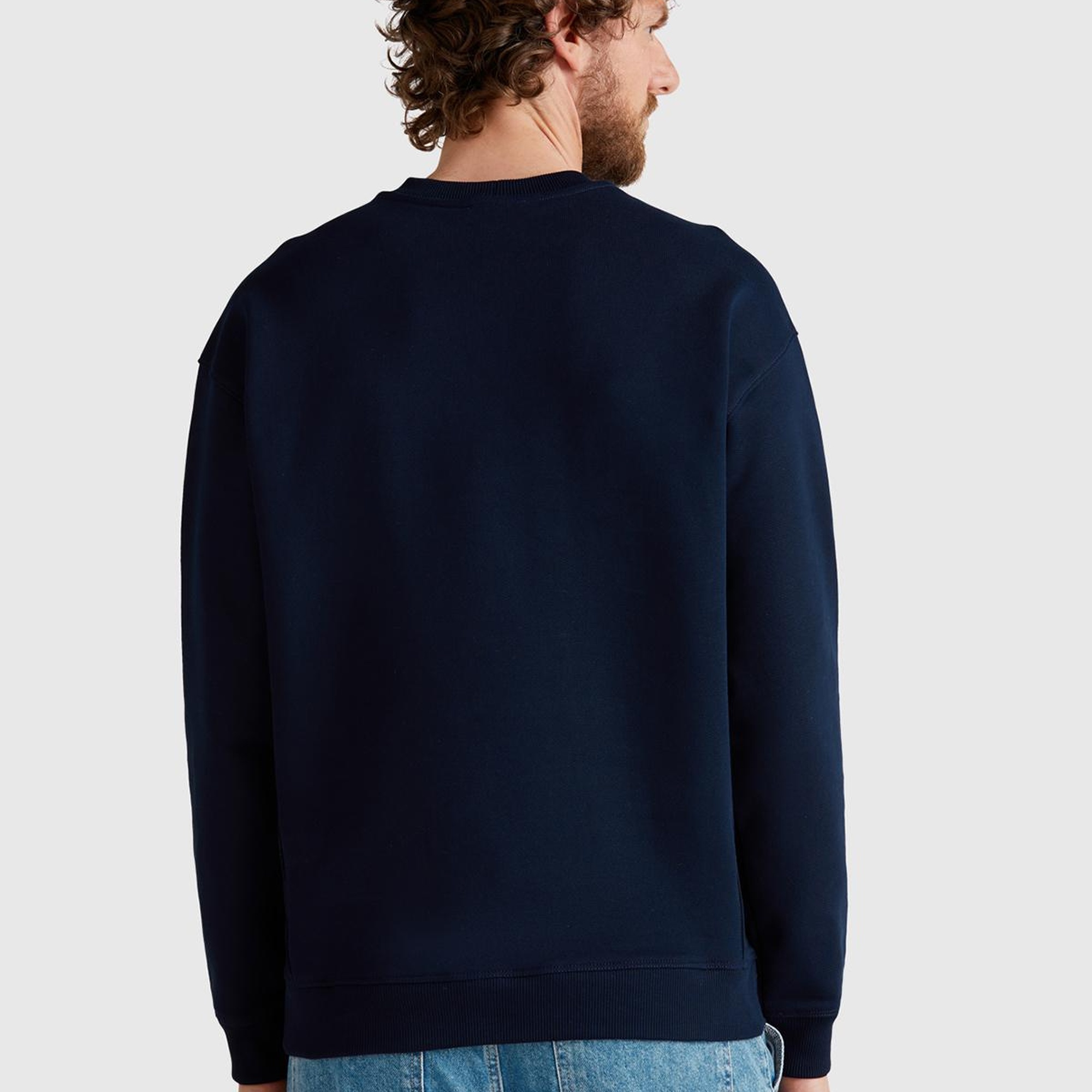 Erkek Lacivert Pamuk Karışımlı Önü Yazı Baskılı Relax Fit Sweatshirt