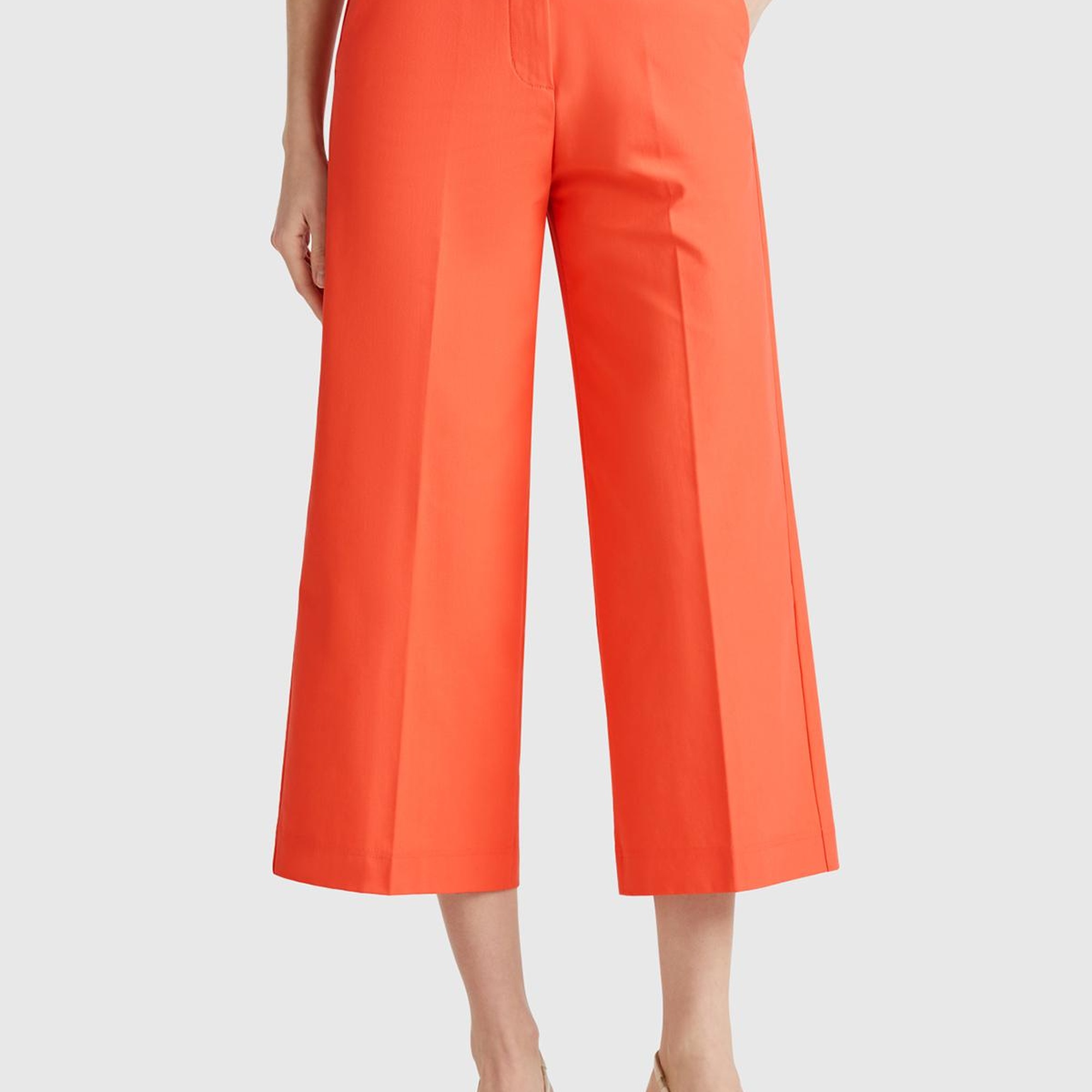 Kadın Turuncu Pamuk Karışımlı Cepli Straight Fit Yüksek Bel Pantolon