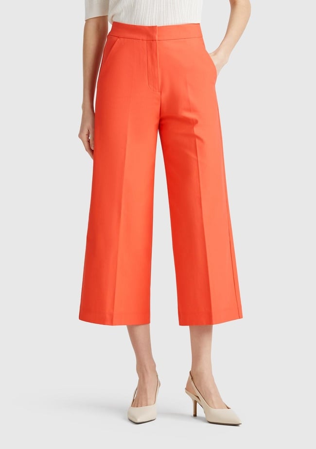  Kadın Turuncu Pamuk Karışımlı Cepli Straight Fit Yüksek Bel Pantolon