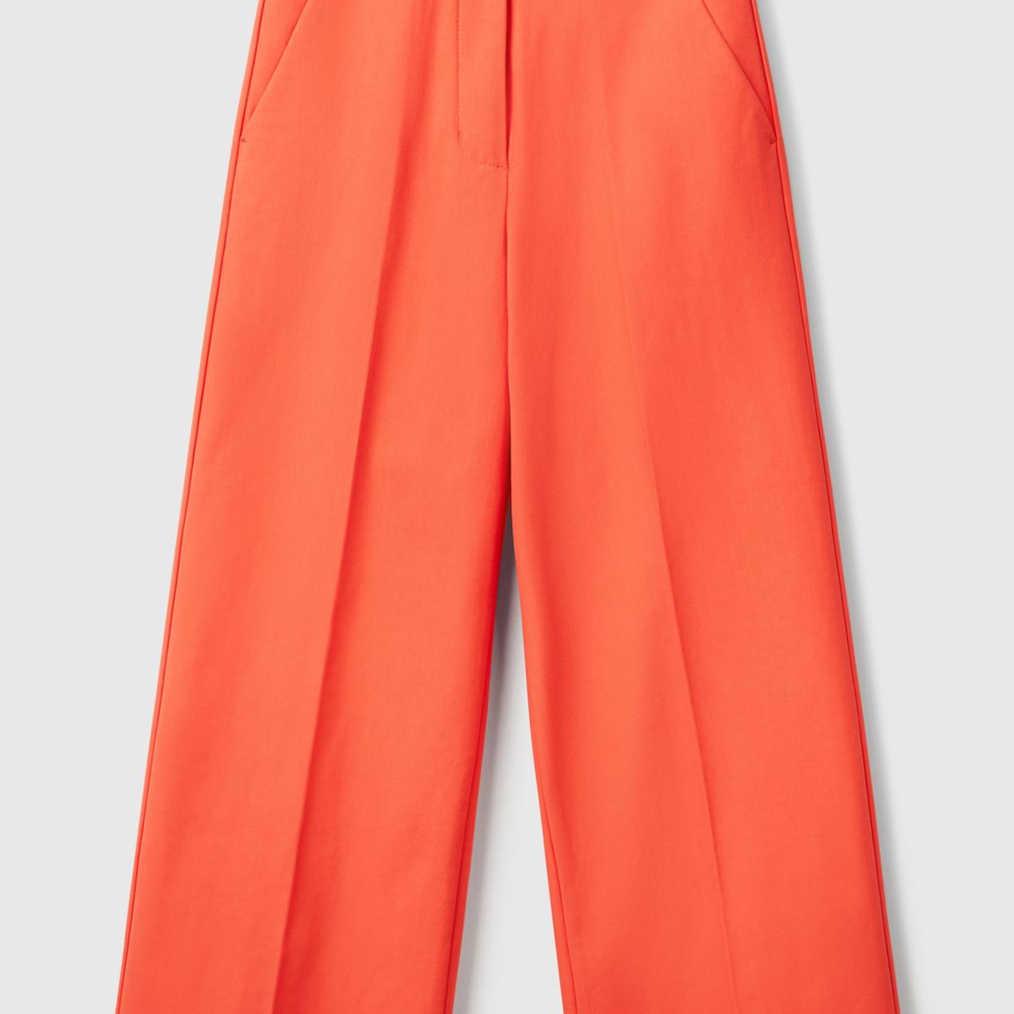 Kadın Turuncu Pamuk Karışımlı Cepli Straight Fit Yüksek Bel Pantolon