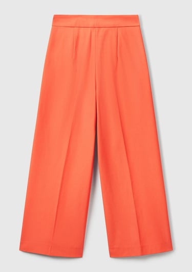  Kadın Turuncu Pamuk Karışımlı Cepli Straight Fit Yüksek Bel Pantolon