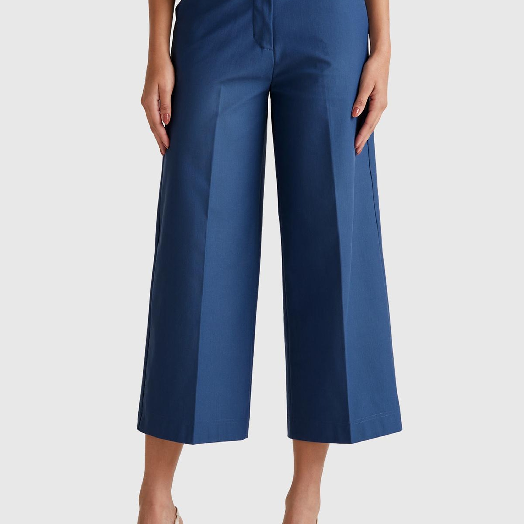 Kadın Denim Pamuk Karışımlı Cepli Straight Fit Yüksek Bel Pantolon