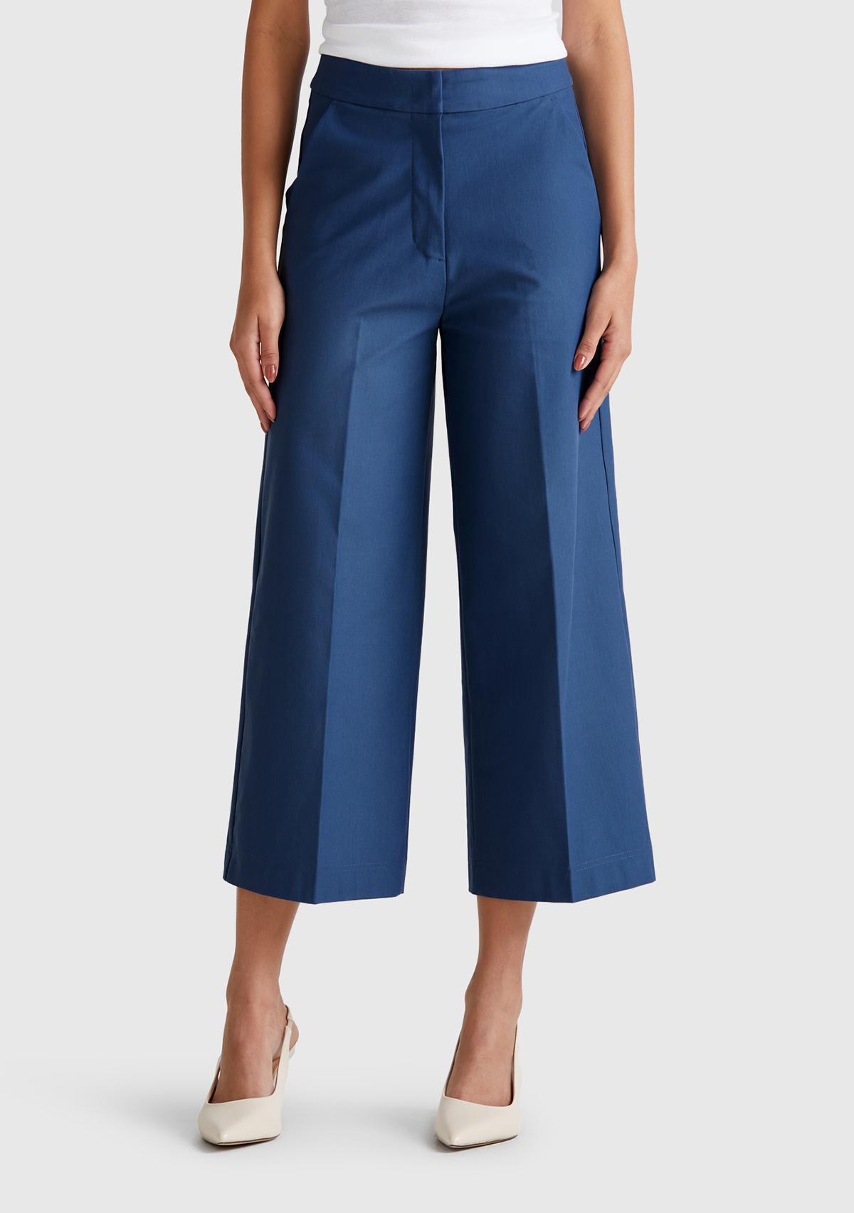  Kadın Denim Pamuk Karışımlı Cepli Straight Fit Yüksek Bel Pantolon