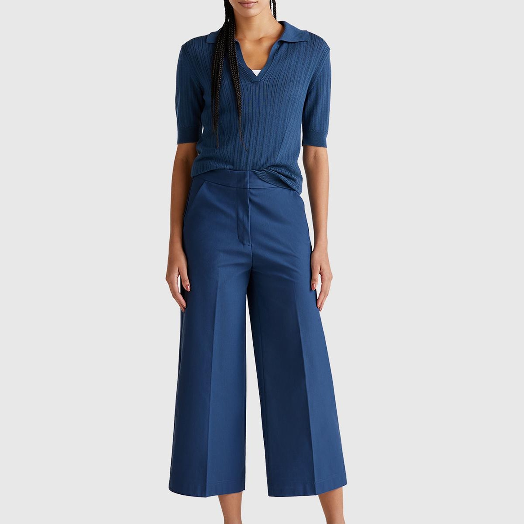 Kadın Denim Pamuk Karışımlı Cepli Straight Fit Yüksek Bel Pantolon