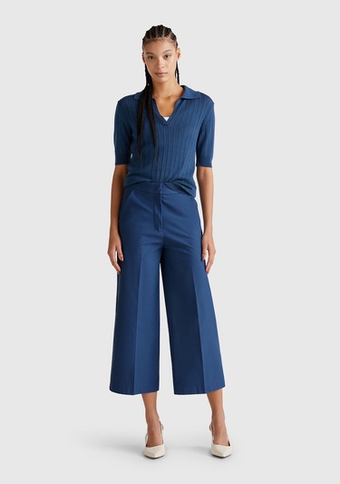  Kadın Denim Pamuk Karışımlı Cepli Straight Fit Yüksek Bel Pantolon