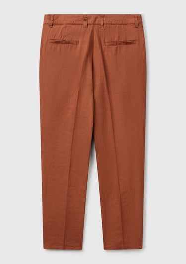  Erkek Koyu Kahverengi %100 Keten Pantolon