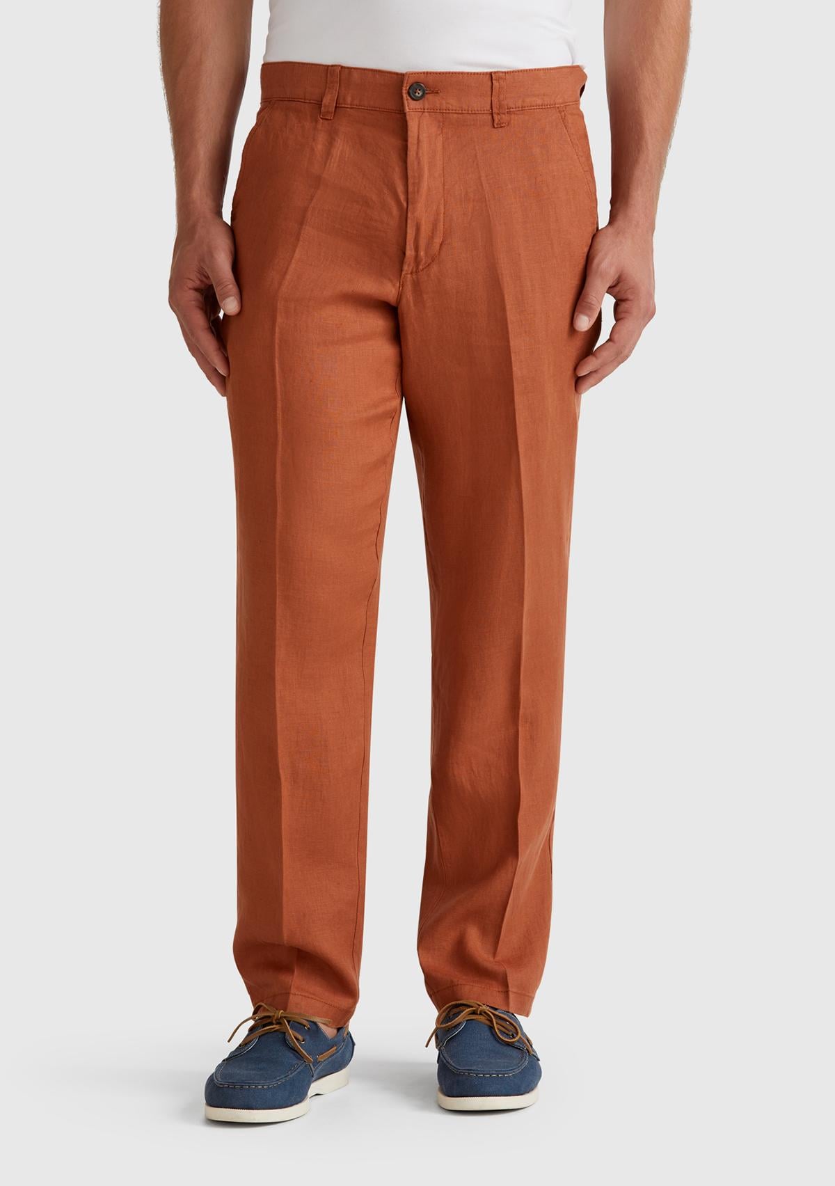  Erkek Koyu Kahverengi %100 Keten Pantolon