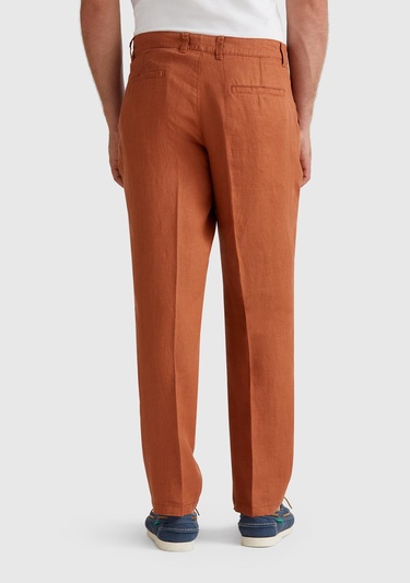  Erkek Koyu Kahverengi %100 Keten Pantolon