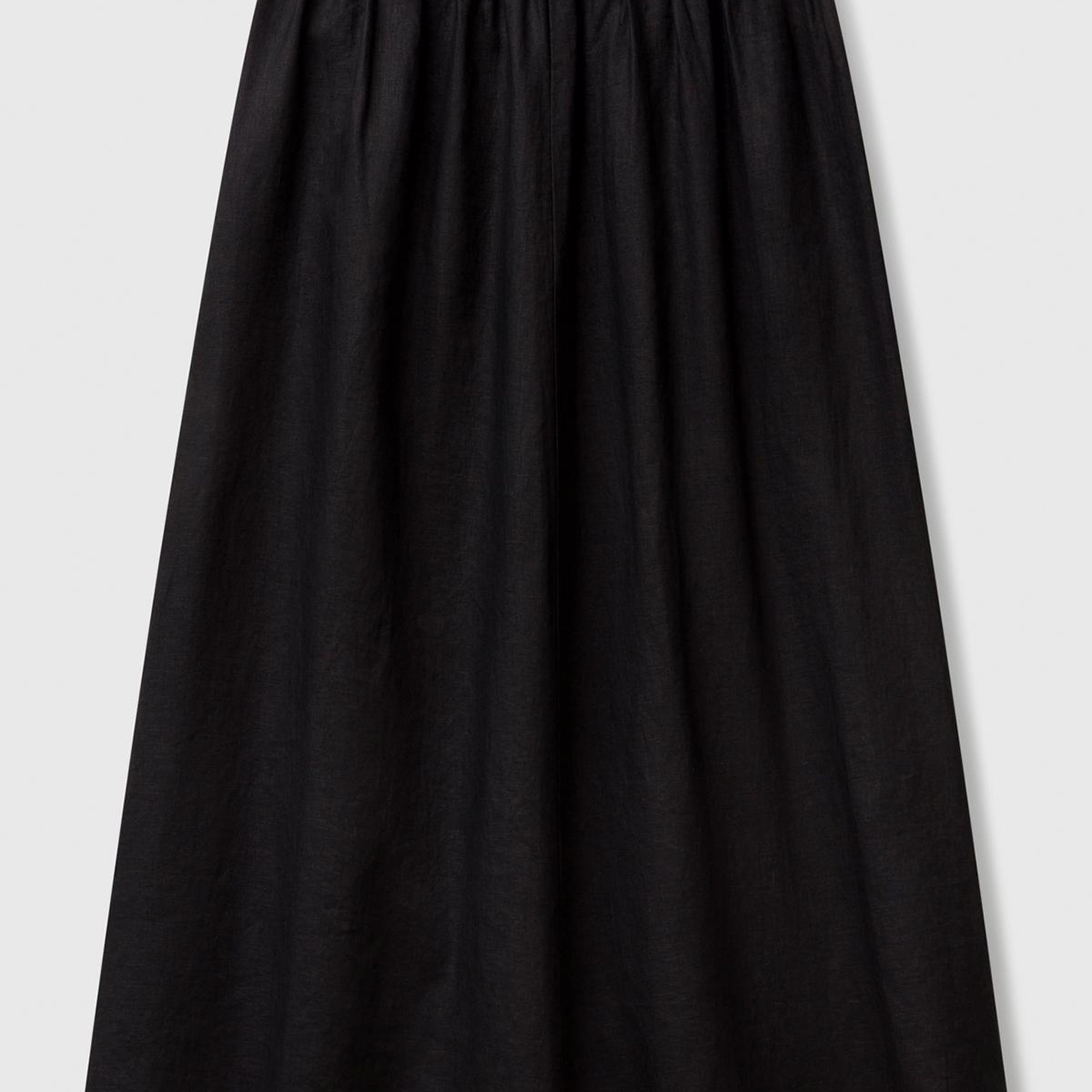 Kadın Siyah %100 Keten Arka Beli Lastikli Pileli Uzun Etek