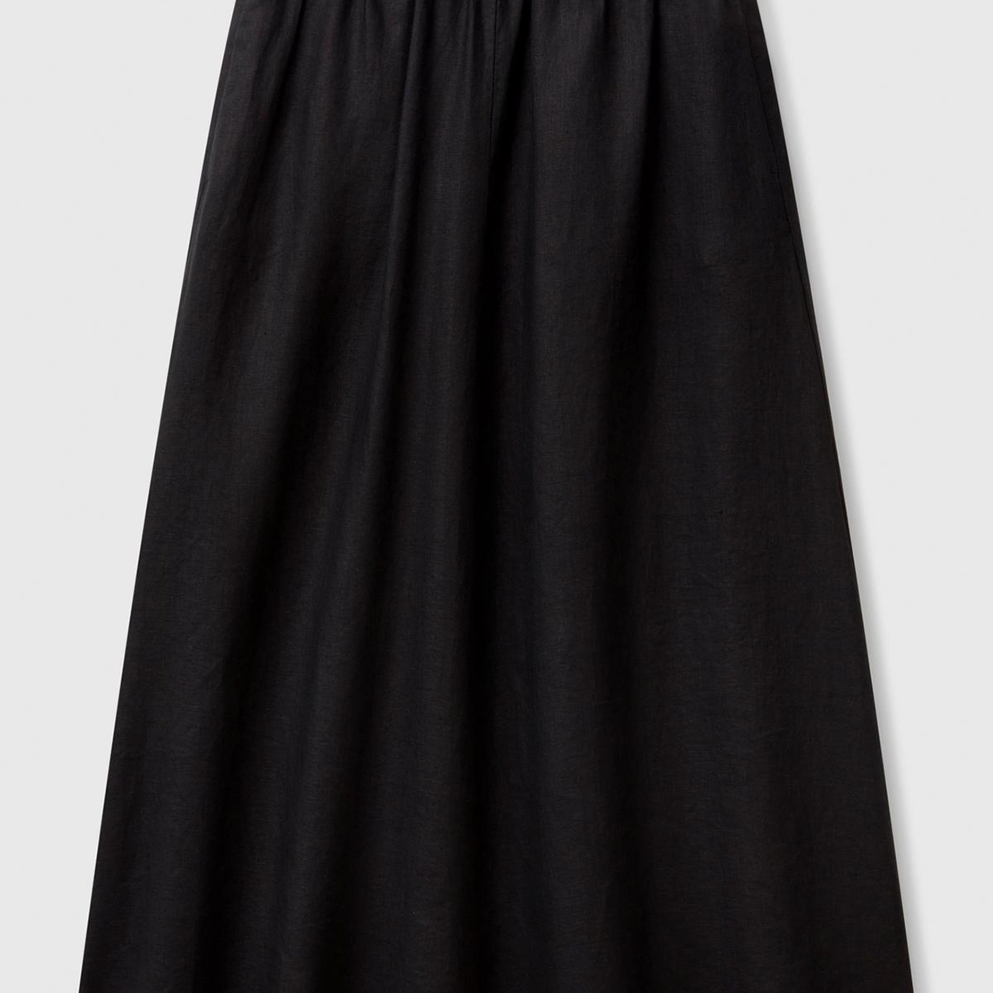 Kadın Siyah %100 Keten Arka Beli Lastikli Pileli Uzun Etek