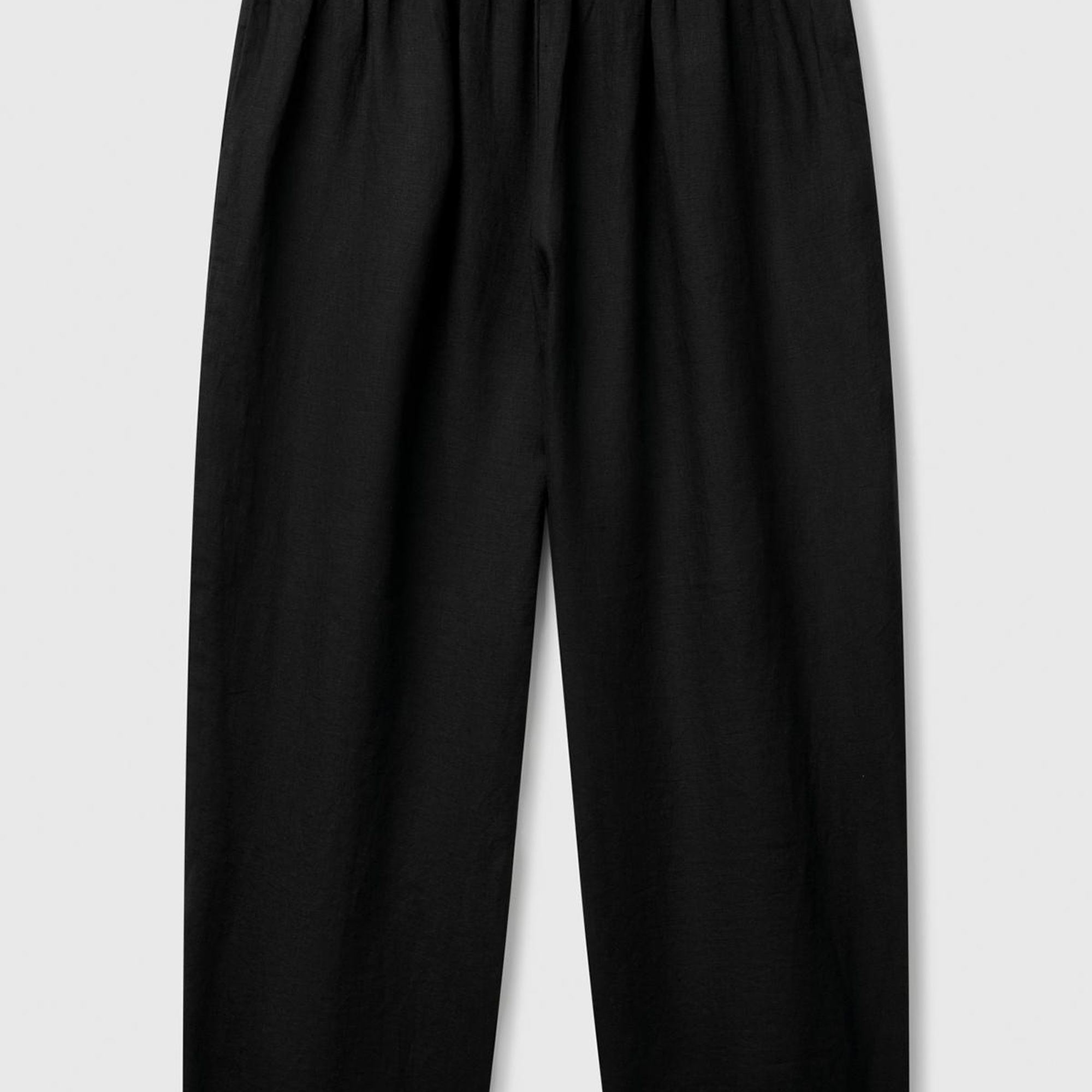 Kadın Siyah %100 Keten Arka Beli Lastikli Paçası Dar Relax Fit Pantolon