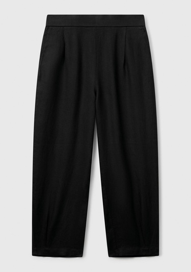  Kadın Siyah %100 Keten Arka Beli Lastikli Paçası Dar Relax Fit Pantolon