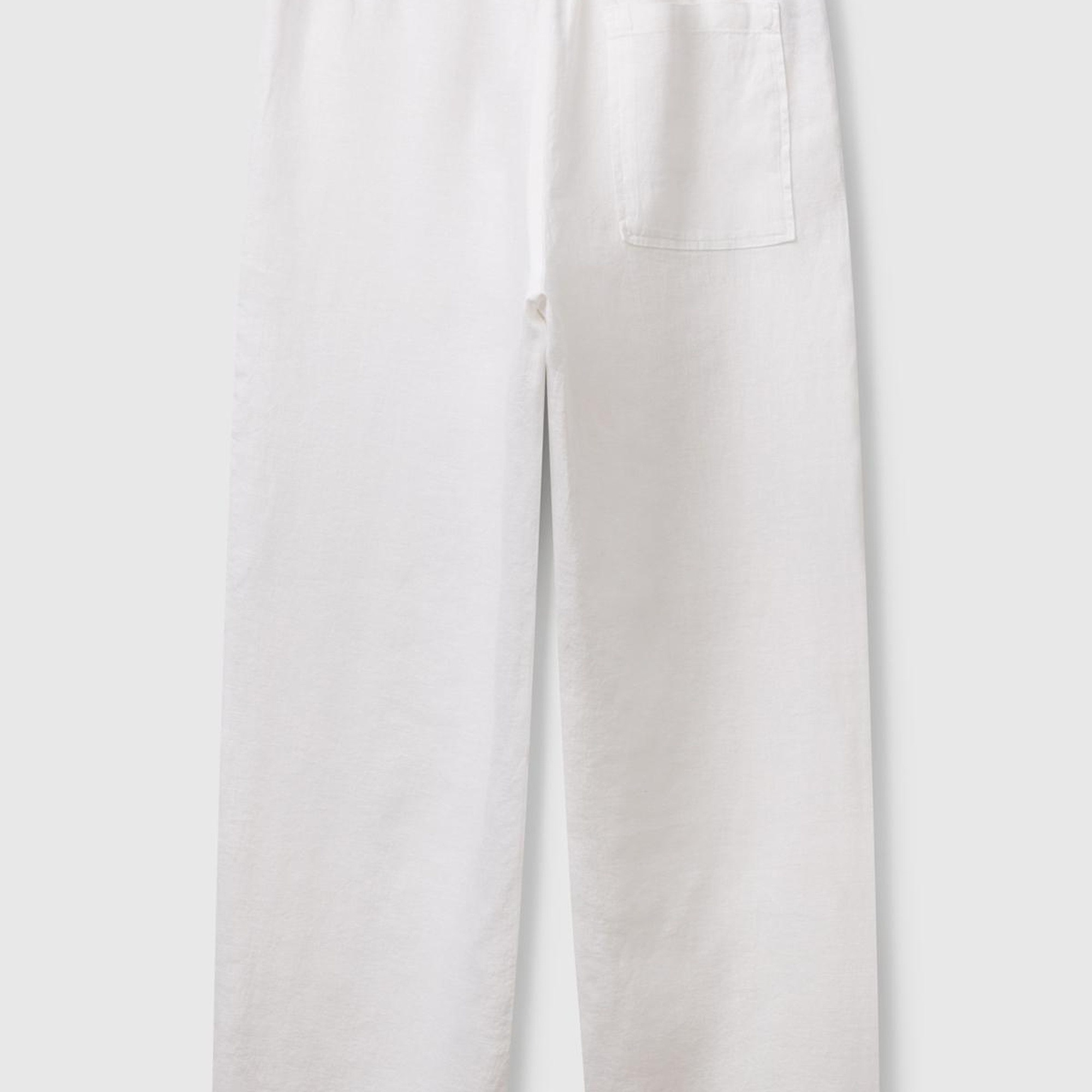 Kadın Beyaz %100 Keten Büzgü İpli Cepli  Pantolon