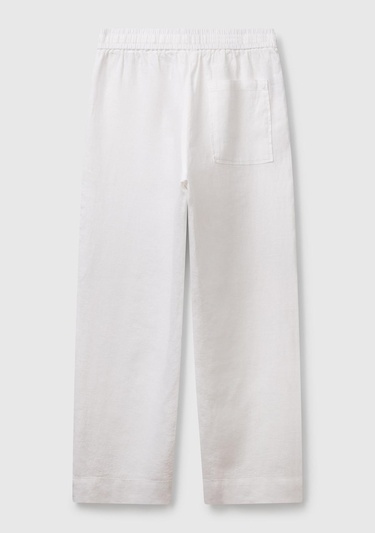  Kadın Beyaz %100 Keten Büzgü İpli Cepli  Pantolon