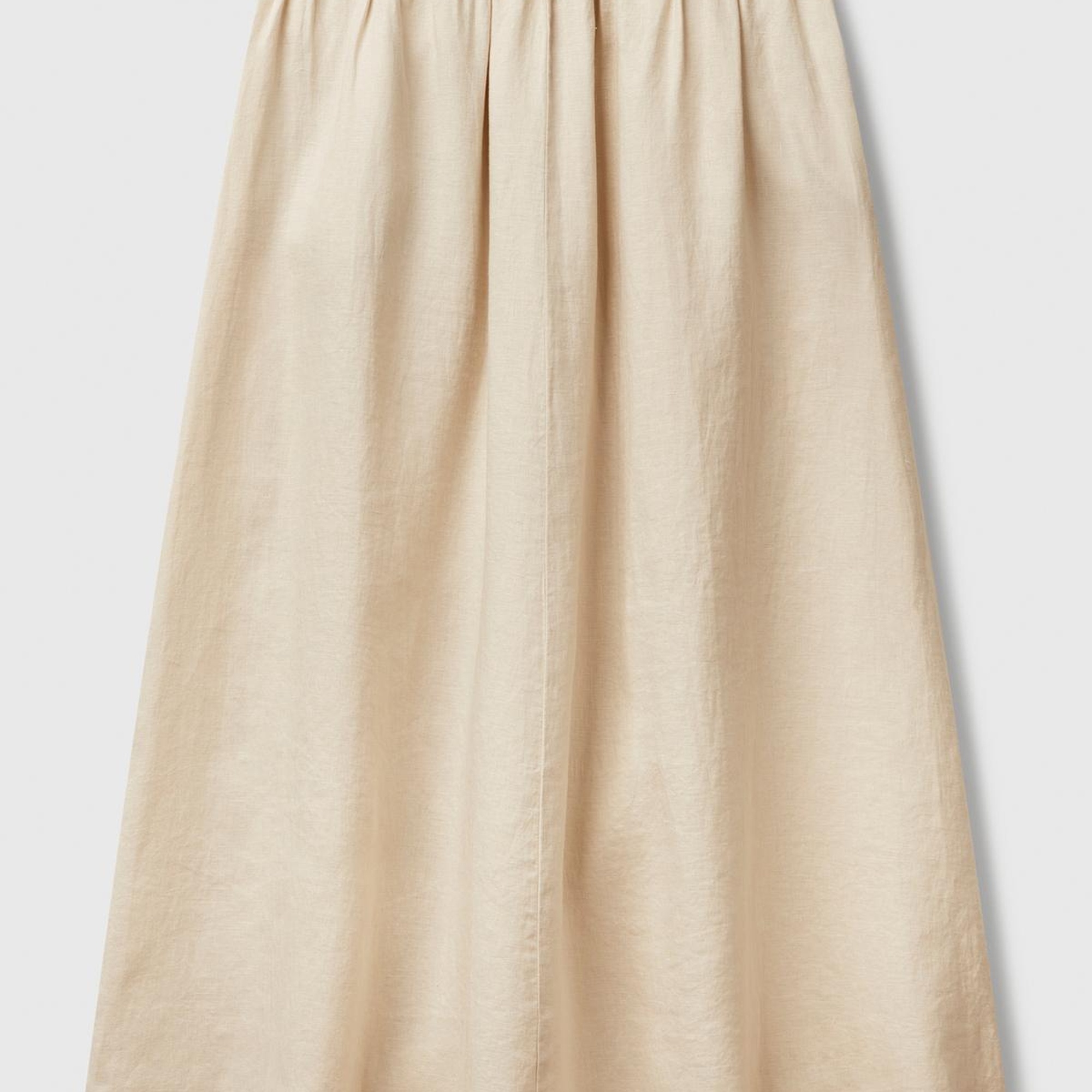 Kadın Taş Rengi %100 Keten Arka Beli Lastikli Pileli Uzun Etek