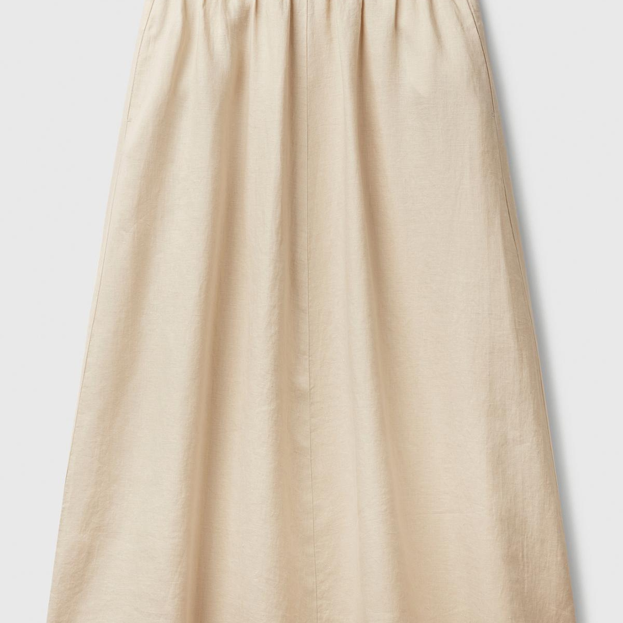 Kadın Taş Rengi %100 Keten Arka Beli Lastikli Pileli Uzun Etek