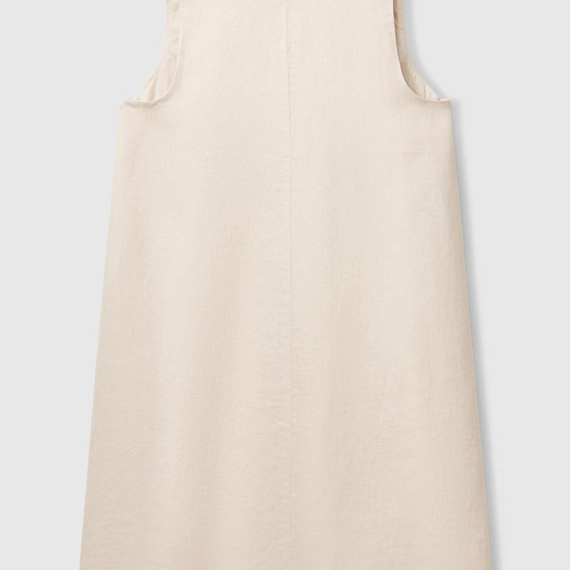 Kadın Taş Rengi %100 Keten Yanı Fermuarlı A Kesim V Yaka Kısa Elbise