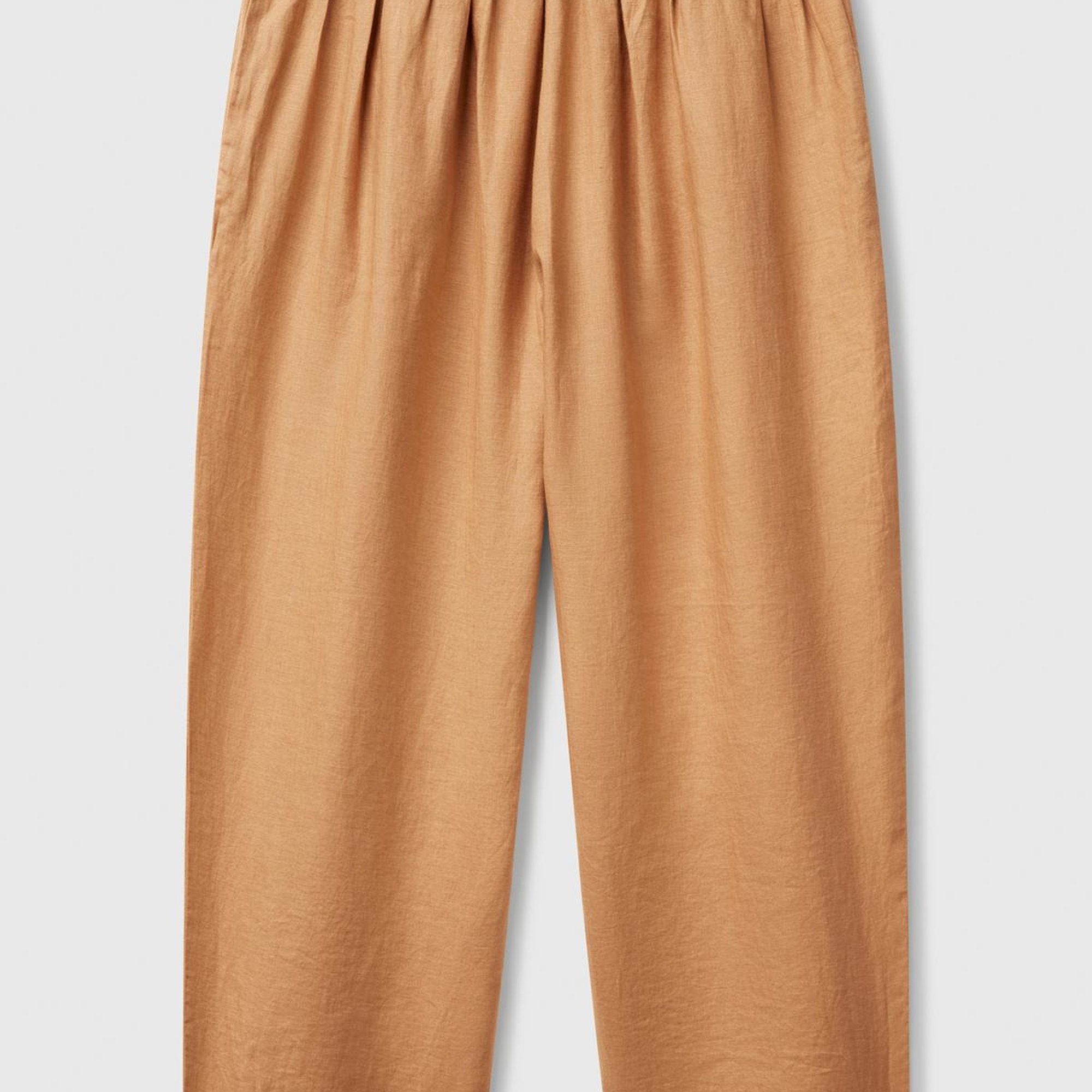 Kadın Bej %100 Keten Arka Beli Lastikli Paçası Dar Relax Fit Pantolon