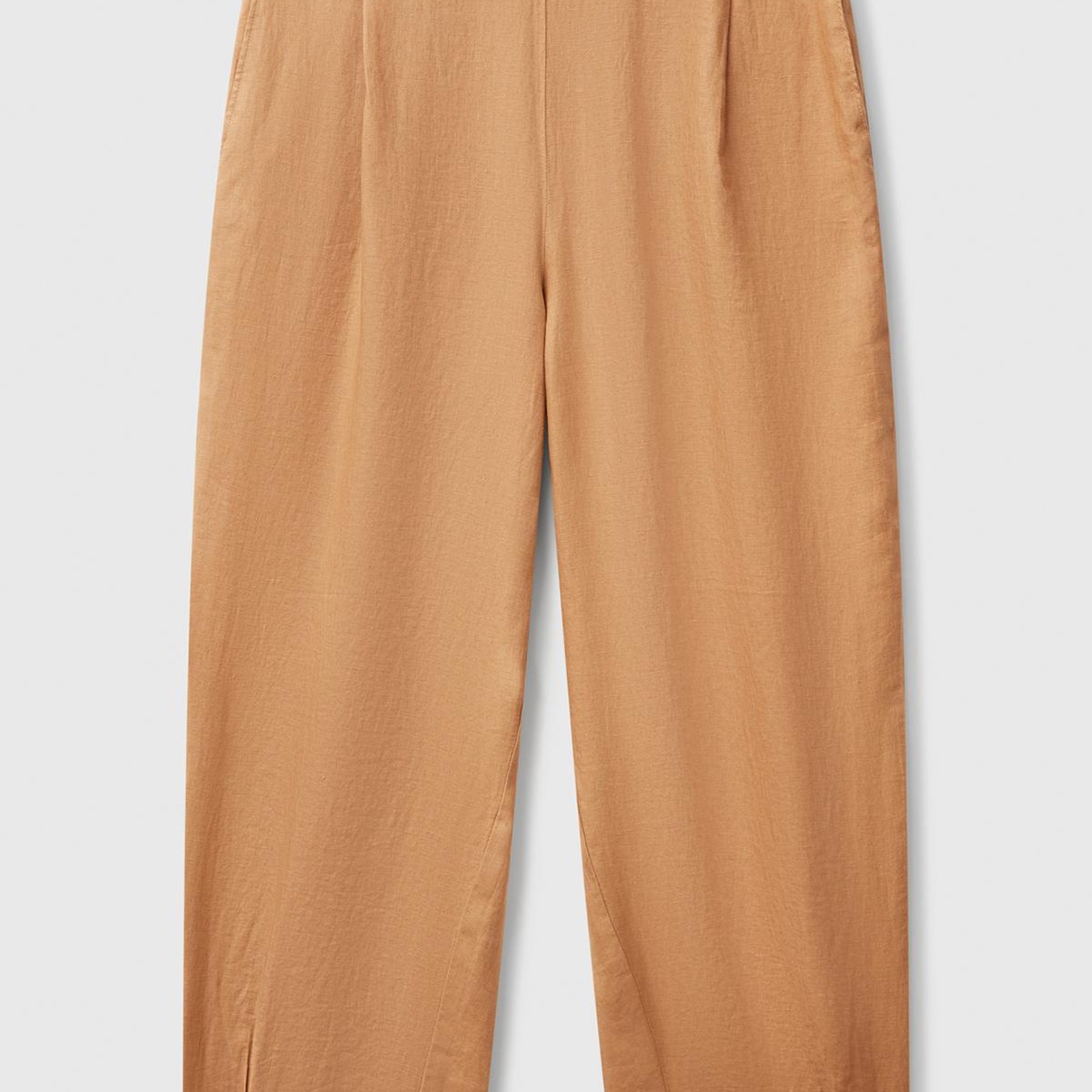 Kadın Bej %100 Keten Arka Beli Lastikli Paçası Dar Relax Fit Pantolon