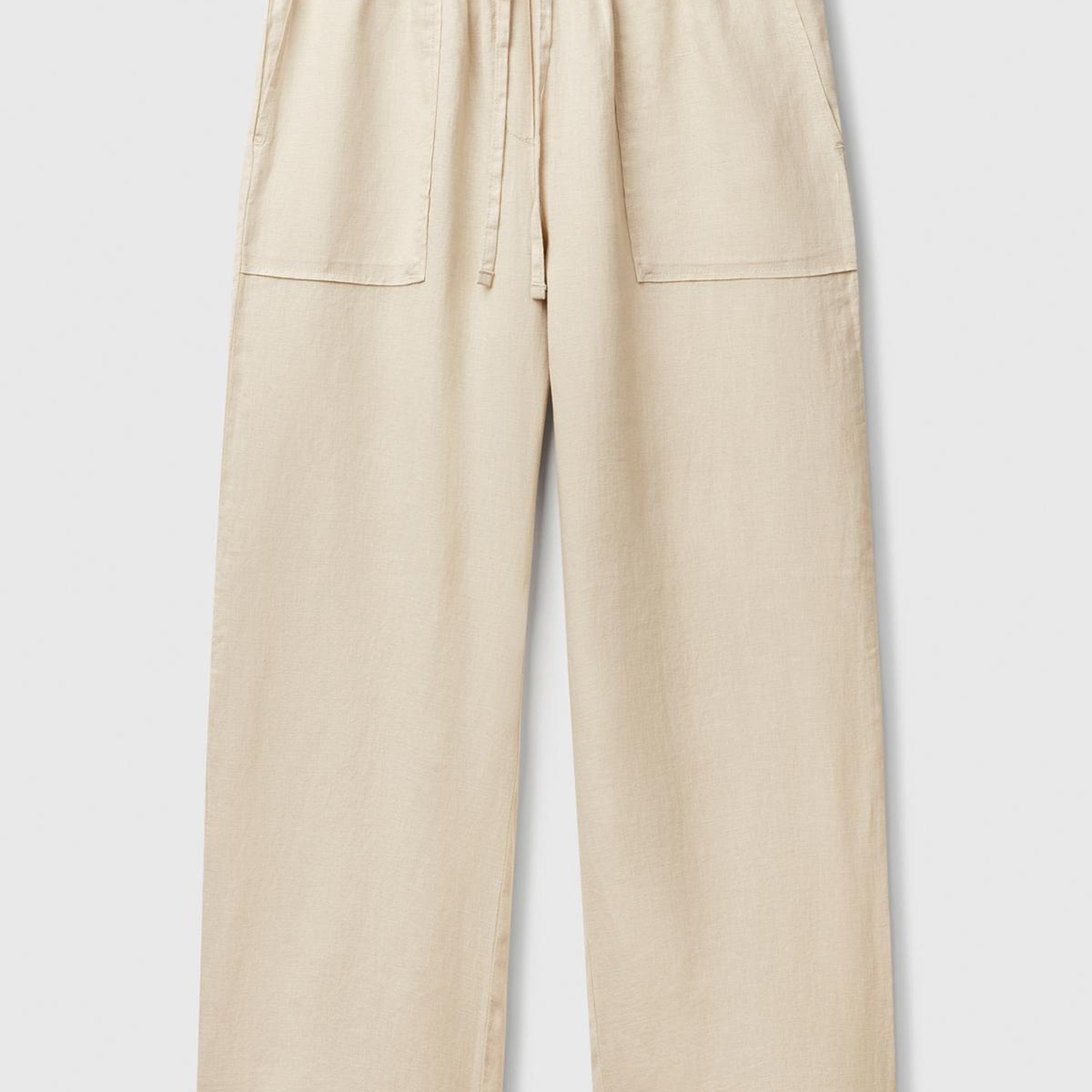 Kadın Taş Rengi %100 Keten Büzgü İpli Cepli  Pantolon