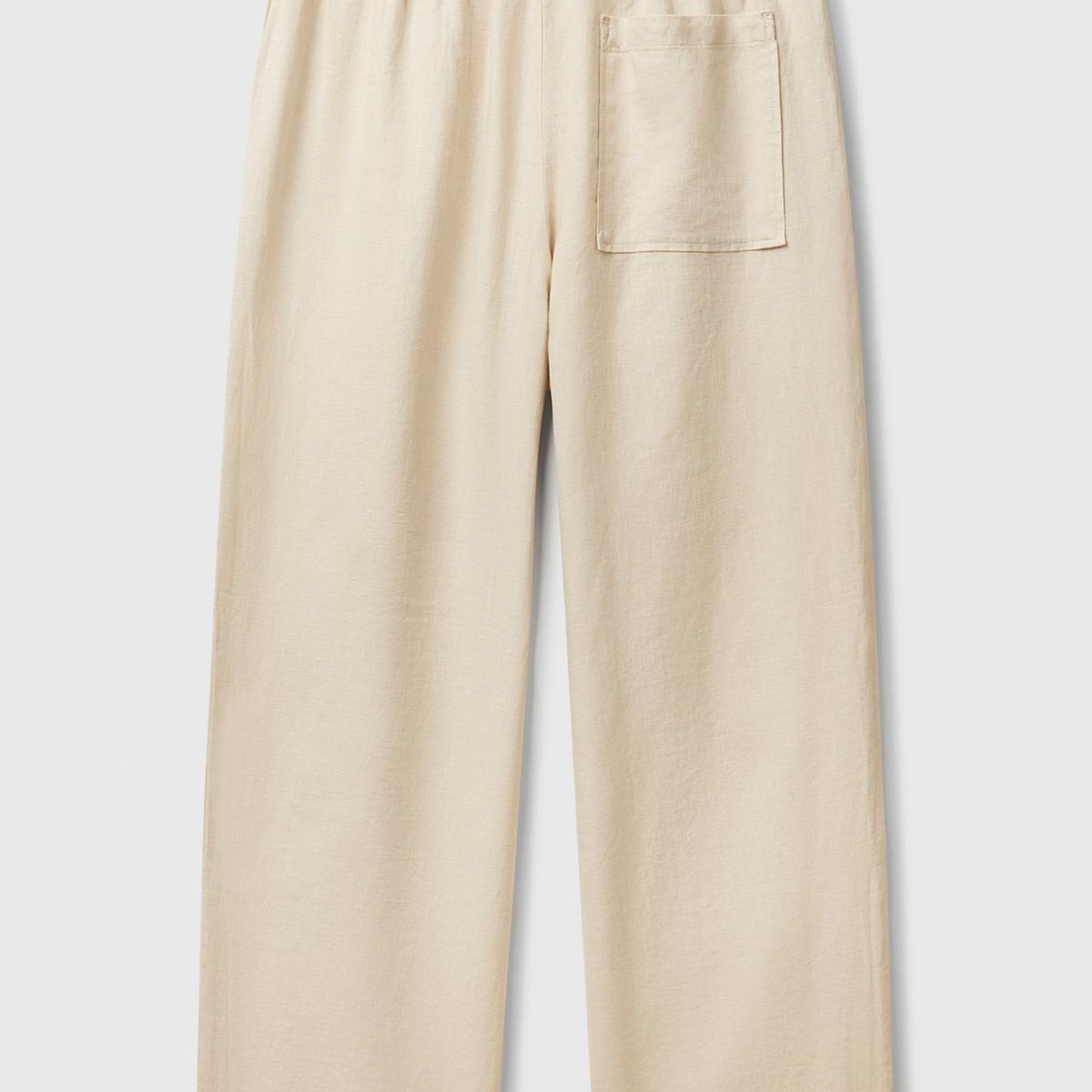 Kadın Taş Rengi %100 Keten Büzgü İpli Cepli  Pantolon