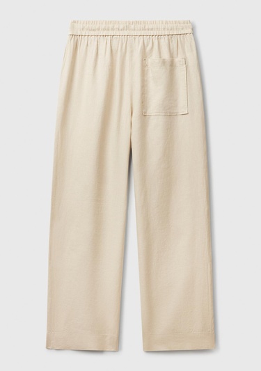  Kadın Taş Rengi %100 Keten Büzgü İpli Cepli  Pantolon