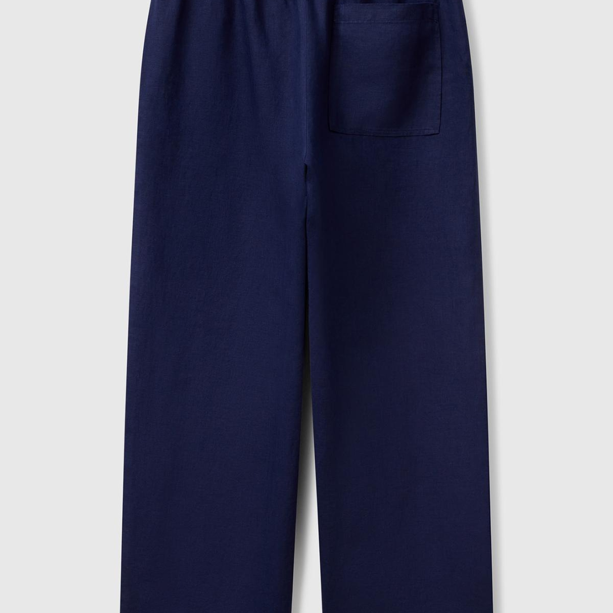 Kadın Lacivert %100 Keten Büzgü İpli Cepli  Pantolon