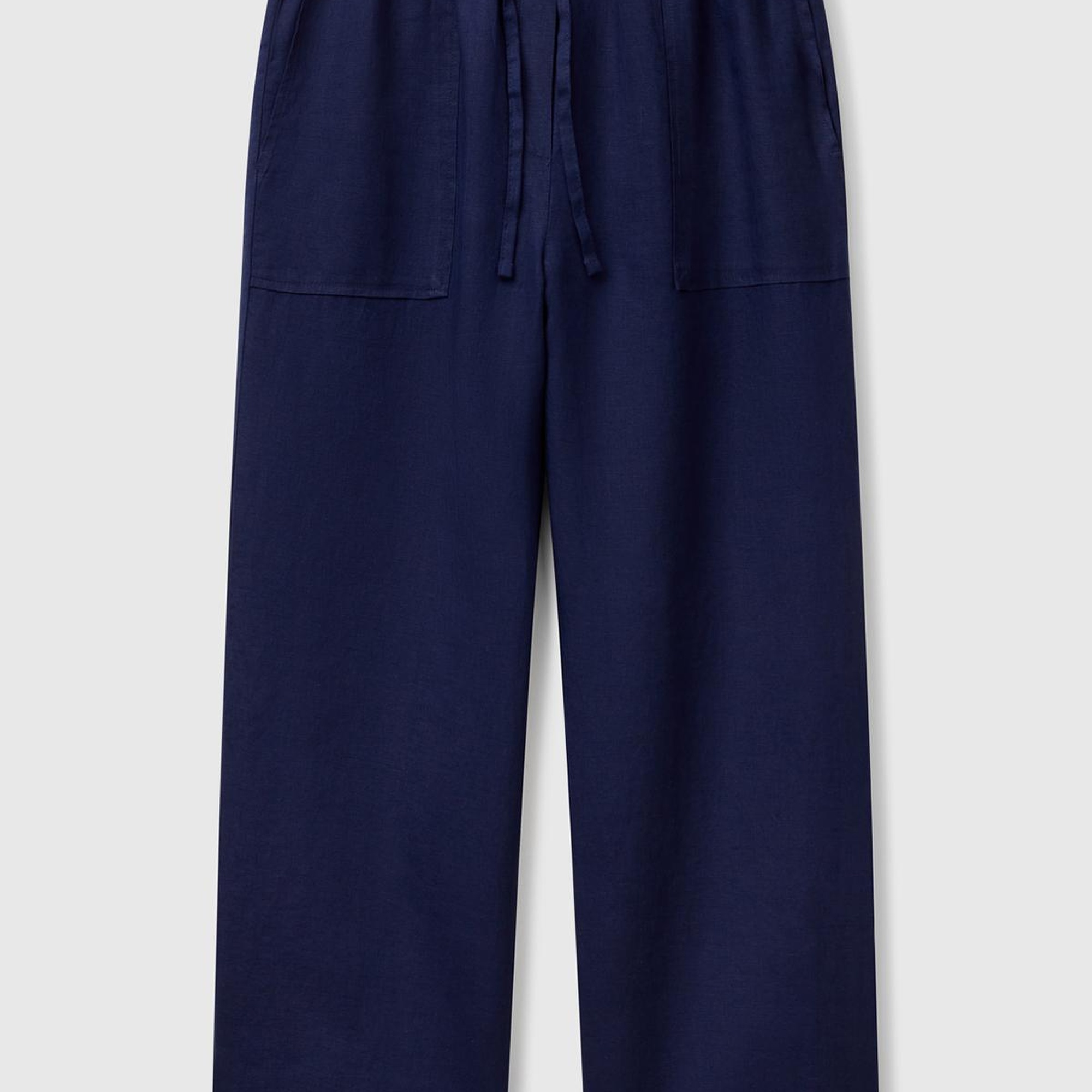 Kadın Lacivert %100 Keten Büzgü İpli Cepli  Pantolon