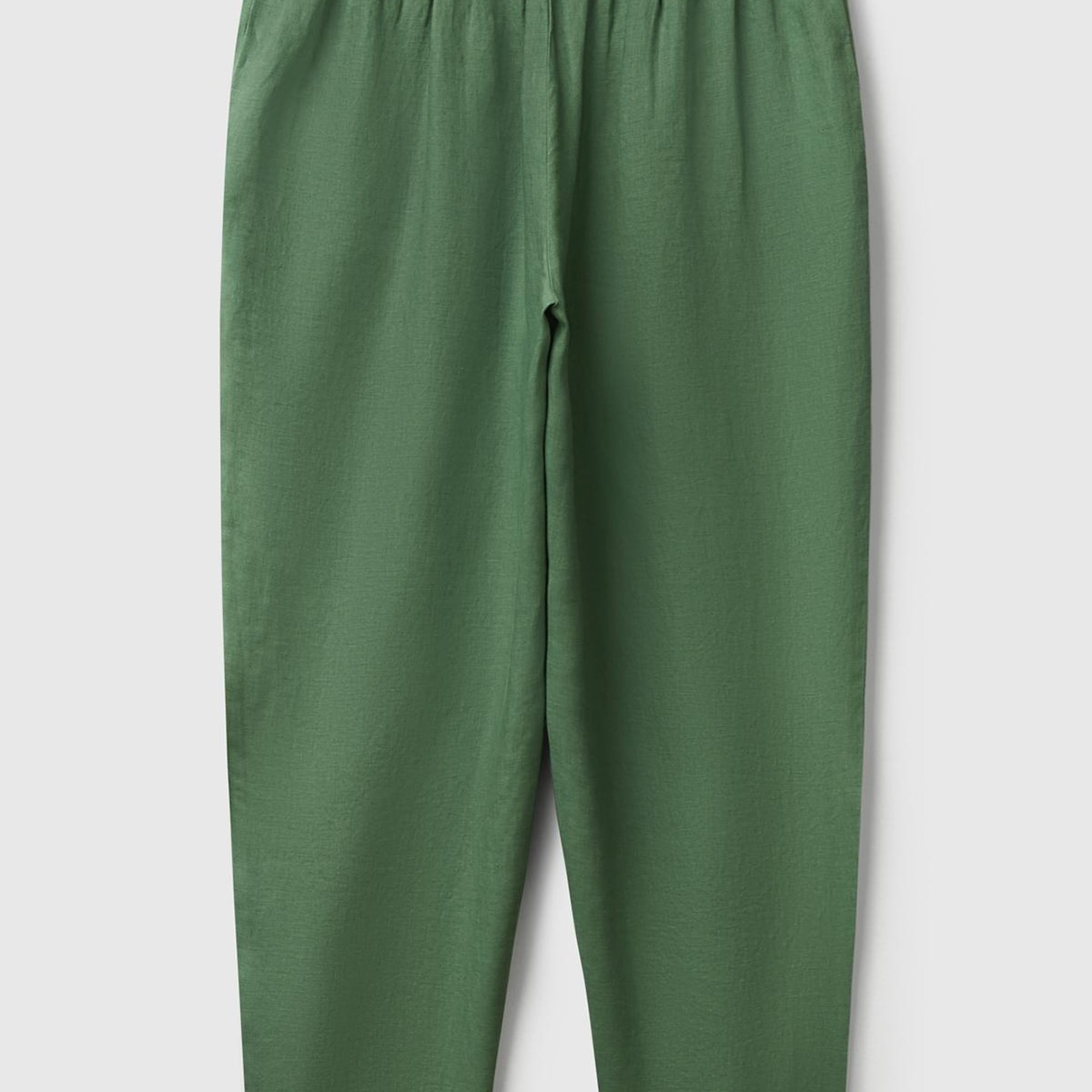 Kadın Açık Yeşil %100 Keten Arka Beli Lastikli Paçası Dar Relax Fit Pantolon